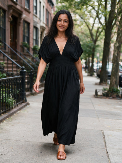 Saoirse - Women's Smocked Waist V-Neck Maxi Dress - view 4