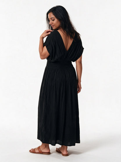 Saoirse - Women's Smocked Waist V-Neck Maxi Dress - view 5