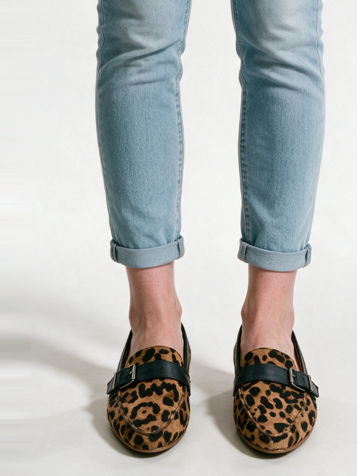 Scarlett - Elegant Black Loafers for Women - Leopard