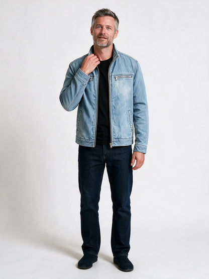 Sebastian - Men's Stand Collar Zip-Up Jacket with Chest Pockets - Blue