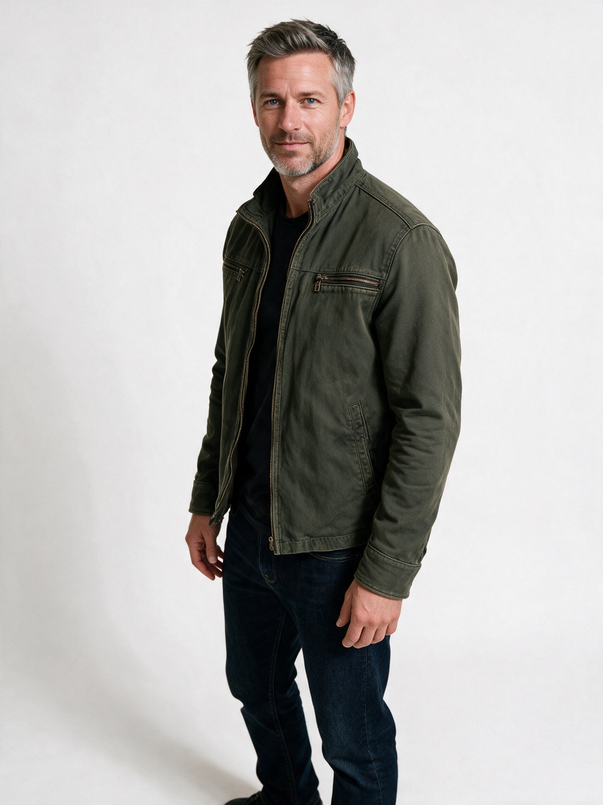 Sebastian - Men's Stand Collar Zip-Up Jacket with Chest Pockets - view 2