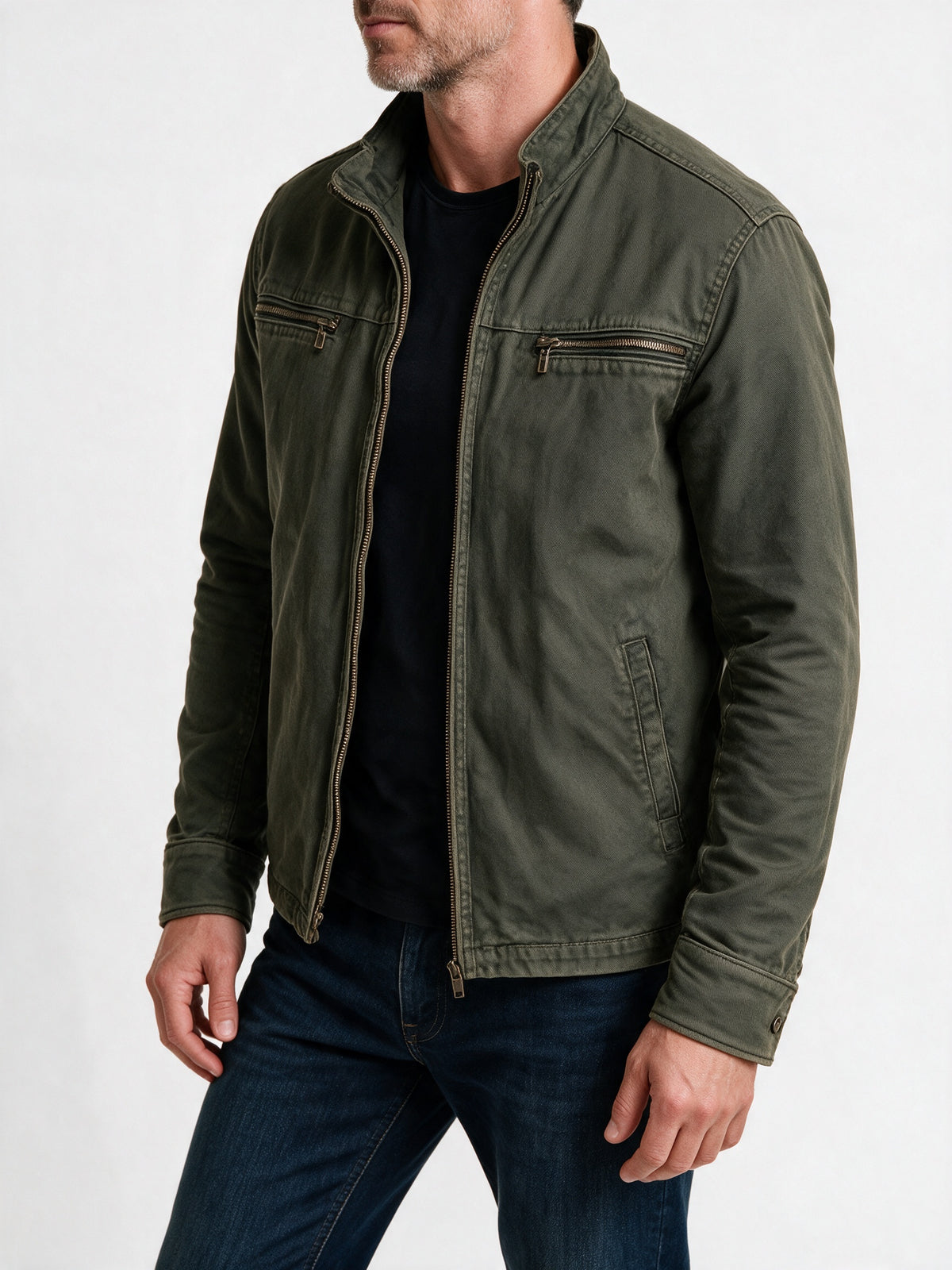 Sebastian - Men's Stand Collar Zip-Up Jacket with Chest Pockets - view 3