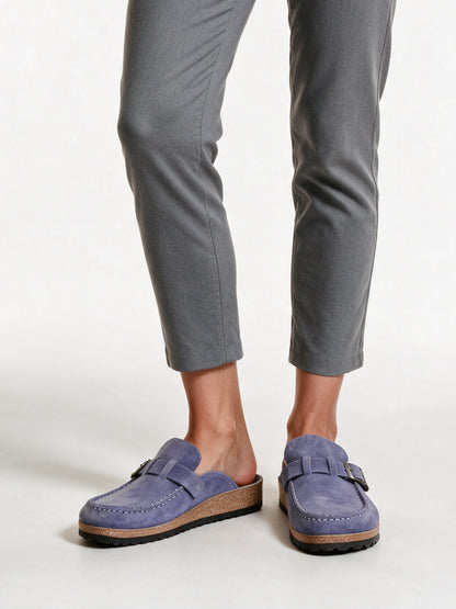 Signe - Women's Cushioned Buckle Strap Slip-On Mules - Lavender