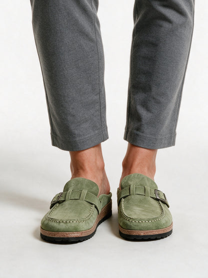 Signe - Women's Cushioned Buckle Strap Slip-On Mules - Sage