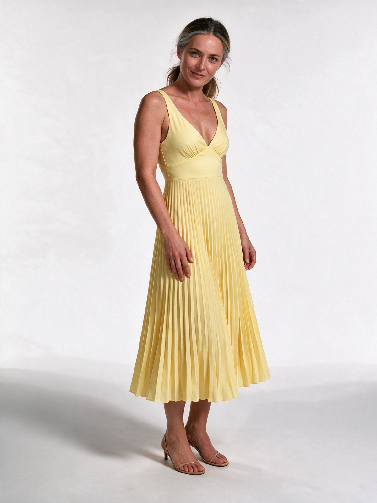 Soleil - Pleated V-Neck Maxi Dress with Strappy Back - view 2