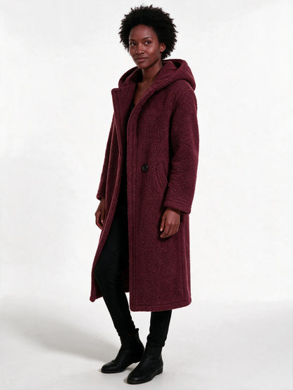 Solveig - Women's Long Hooded Textured Coat - view 2