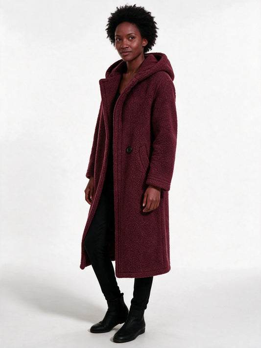 Solveig - Women's Long Hooded Textured Coat - view 2