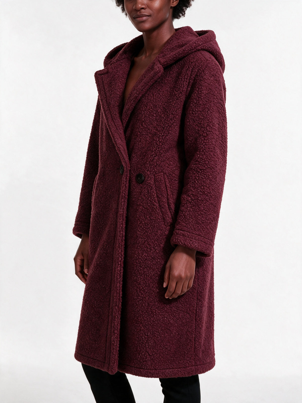 Solveig - Women's Long Hooded Textured Coat - view 3