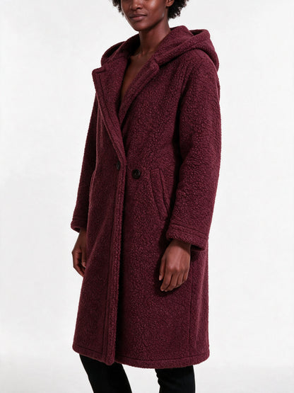 Solveig - Women's Long Hooded Textured Coat - view 3