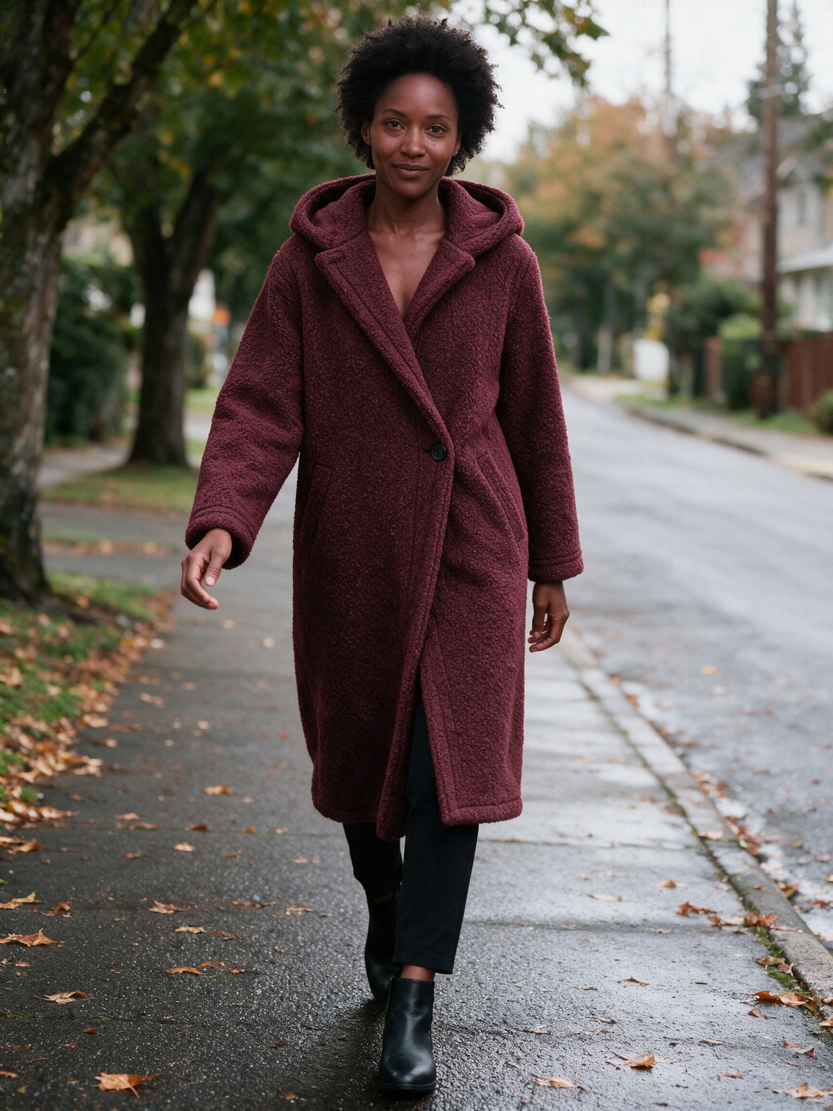 Solveig - Women's Long Hooded Textured Coat - view 4