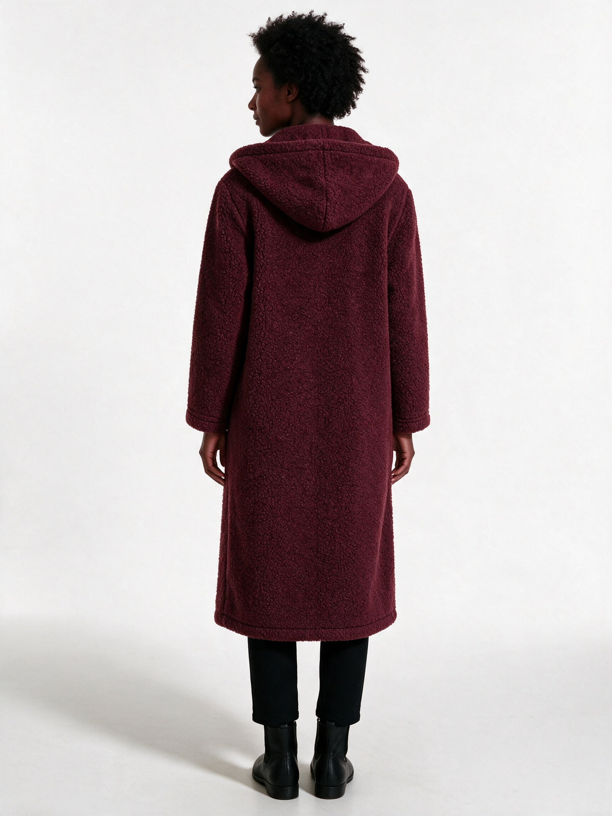 Solveig - Women's Long Hooded Textured Coat - view 5