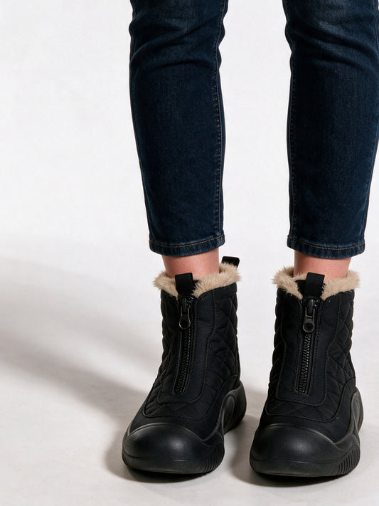 Sonja - Women's Quilted Front Zip Ankle Boots with Fluffy Lining - view 1