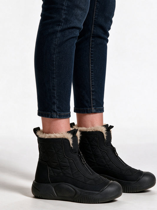 Sonja - Women's Quilted Front Zip Ankle Boots with Fluffy Lining - view 2