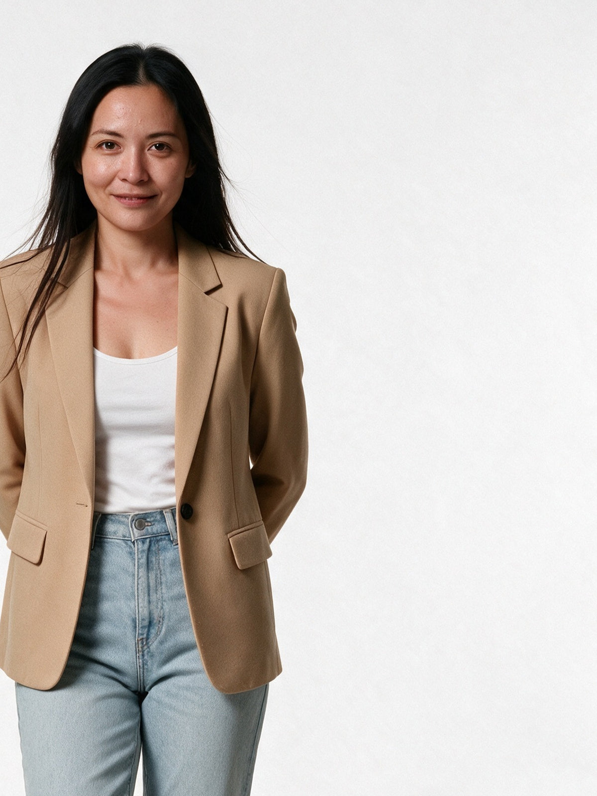 Sophia - Women's Tailored Single Button Blazer - Beige