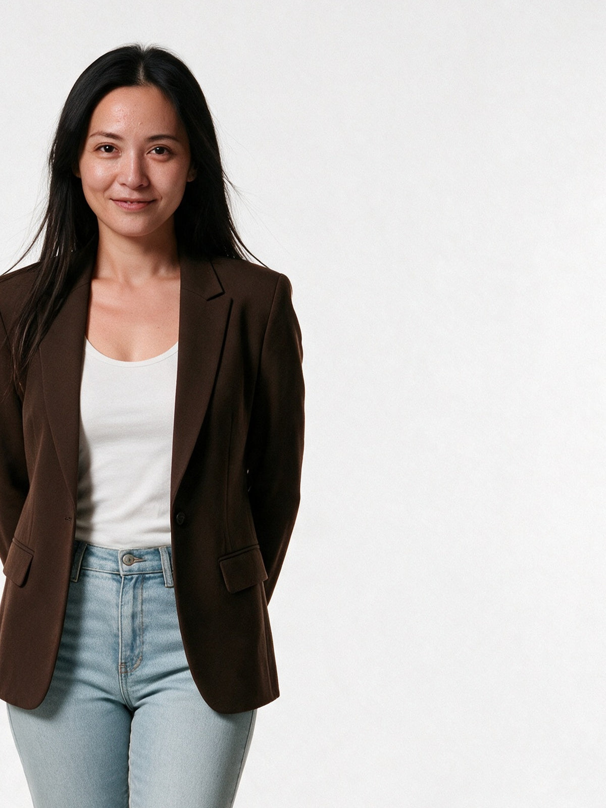 Sophia - Women's Tailored Single Button Blazer - Brown