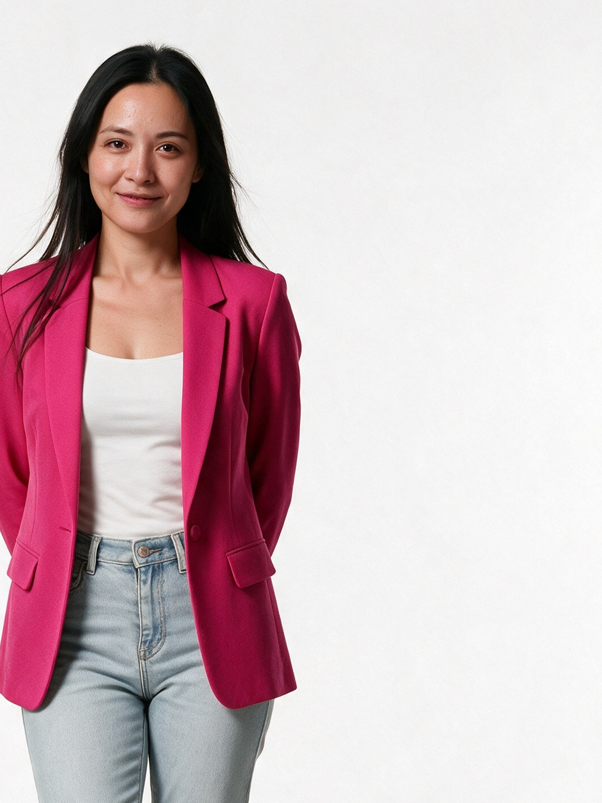 Sophia - Women's Tailored Single Button Blazer - Fuchsia