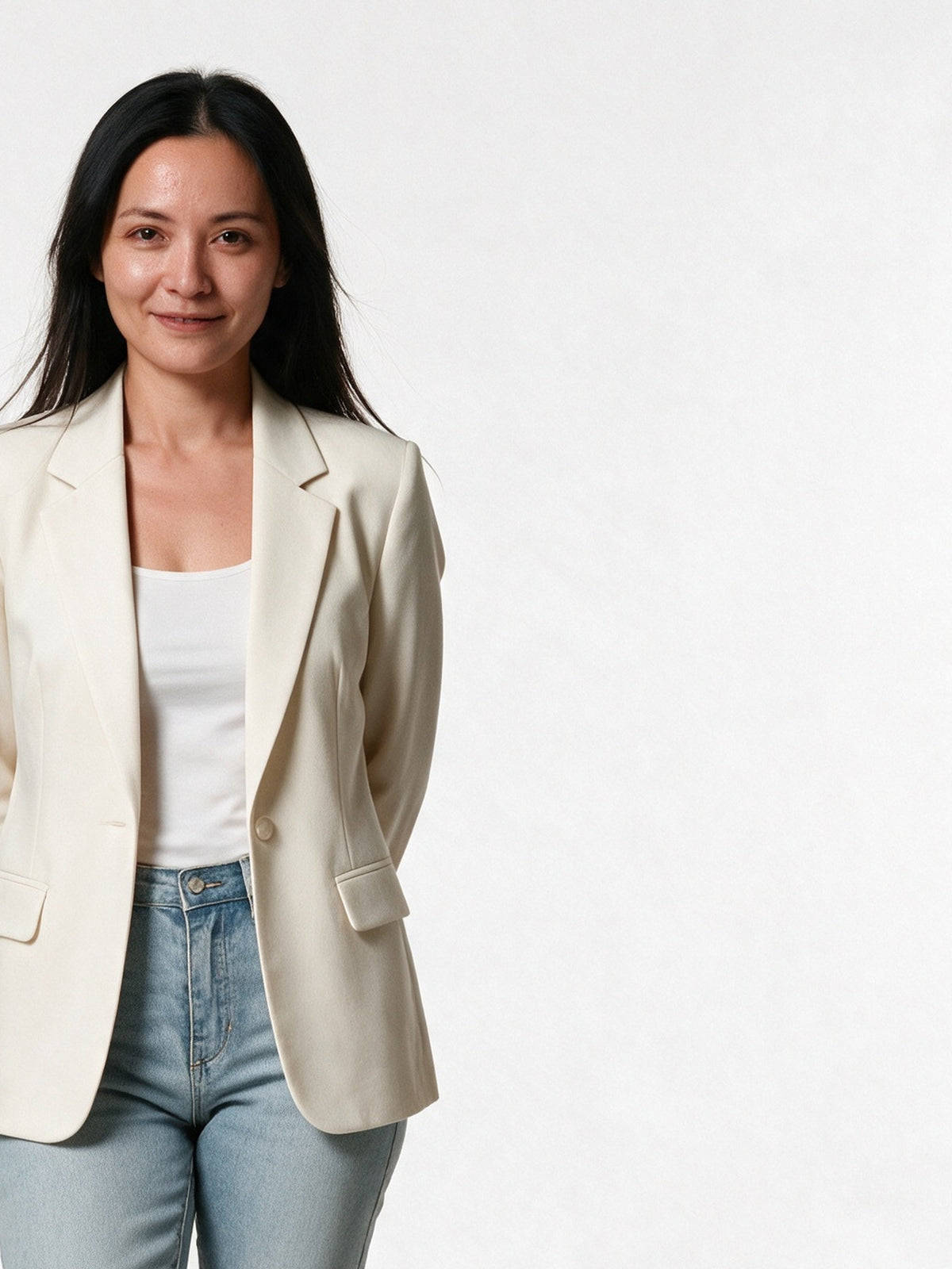Sophia - Women's Tailored Single Button Blazer - Ivory