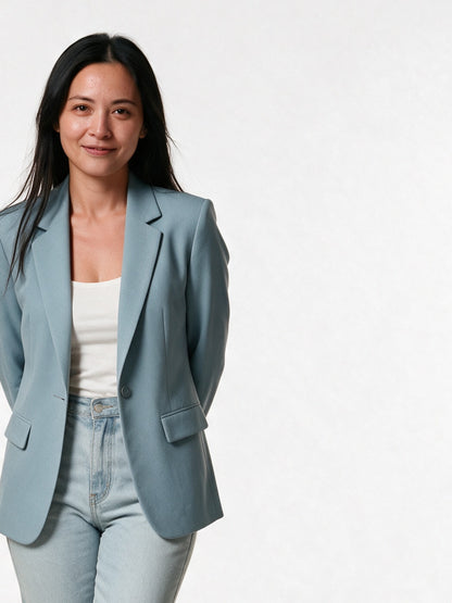 Sophia - Women's Tailored Single Button Blazer - Light Blue