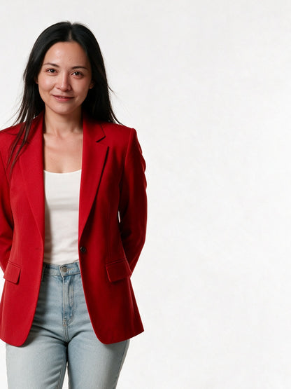 Sophia - Women's Tailored Single Button Blazer - Red