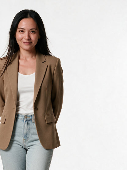 Sophia - Women's Tailored Single Button Blazer - Taupe