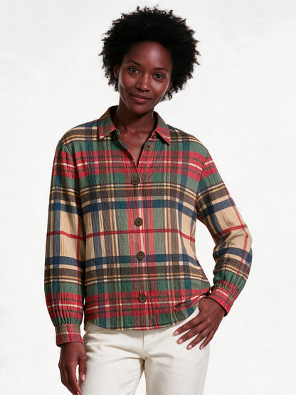 Sorcha - Women's Textured Plaid Button Front Shirt - view 1