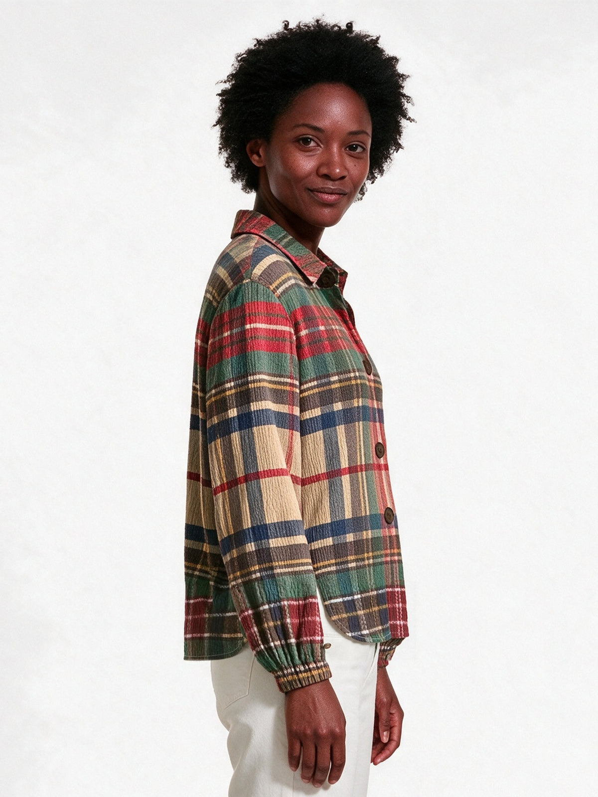 Sorcha - Women's Textured Plaid Button Front Shirt - view 2