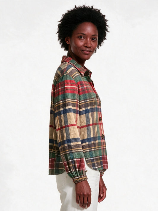 Sorcha - Women's Textured Plaid Button Front Shirt - view 2