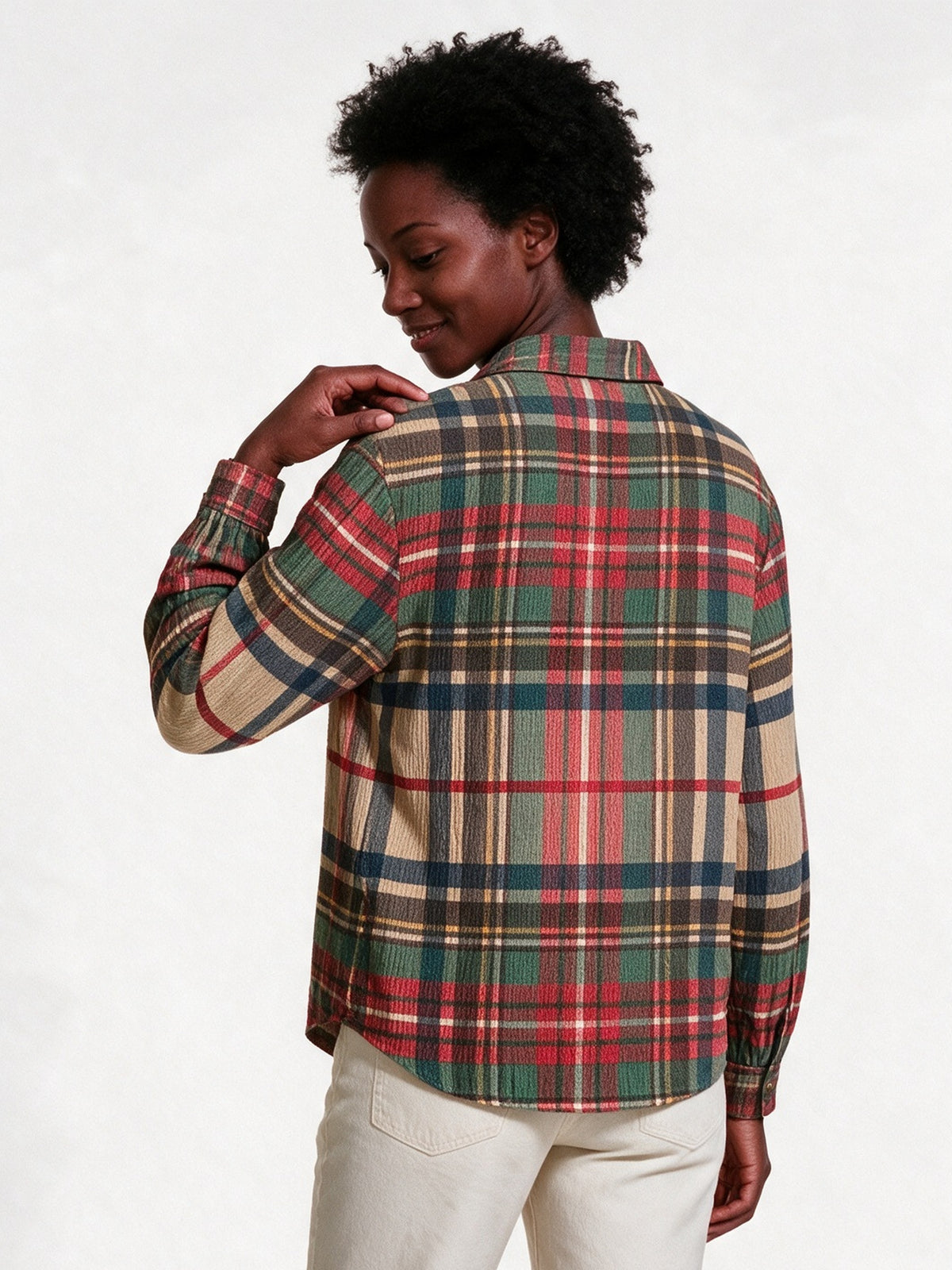 Sorcha - Women's Textured Plaid Button Front Shirt - view 5