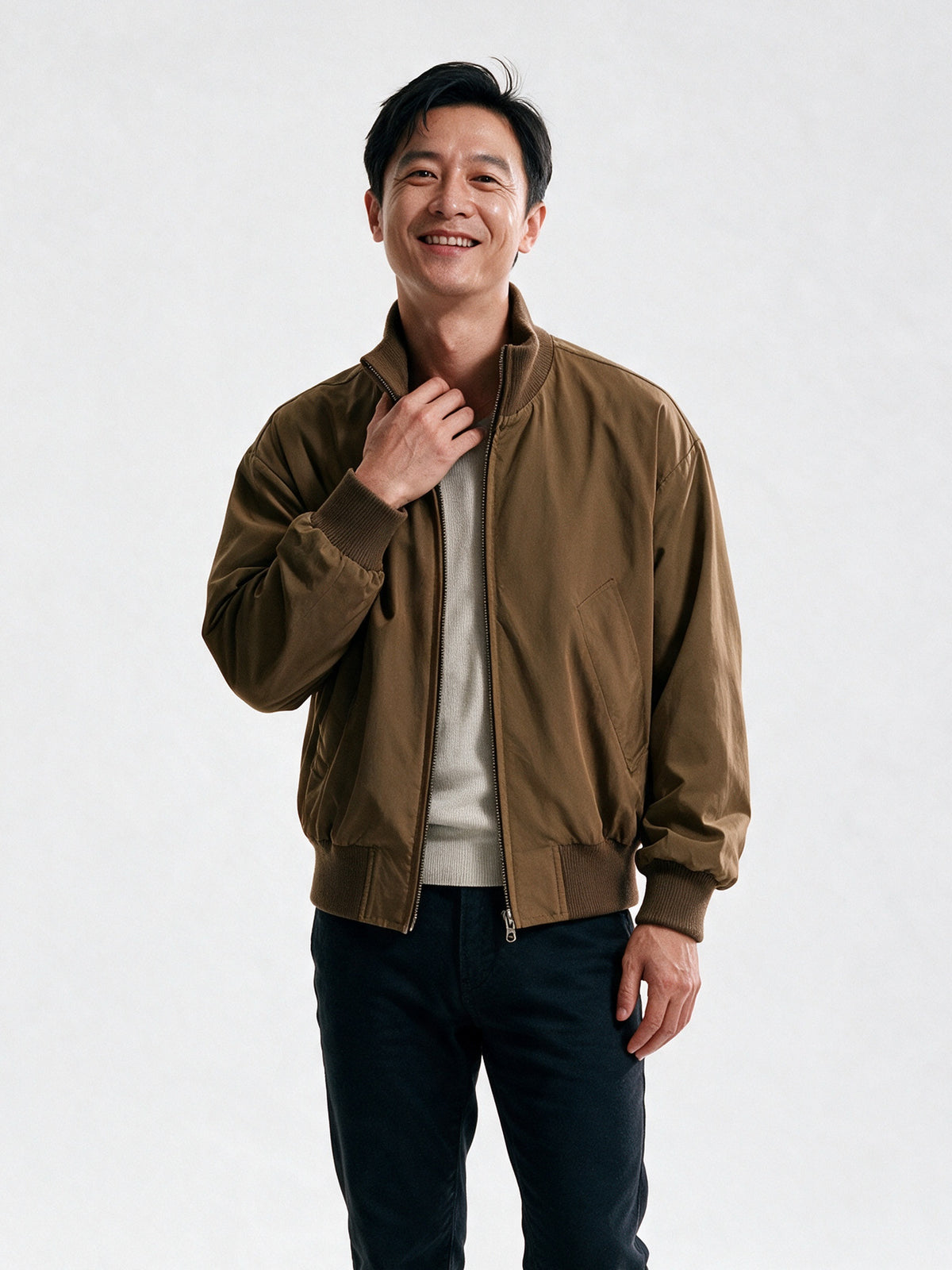 Steinar - Men's Stand Collar Zip Jacket - Brown