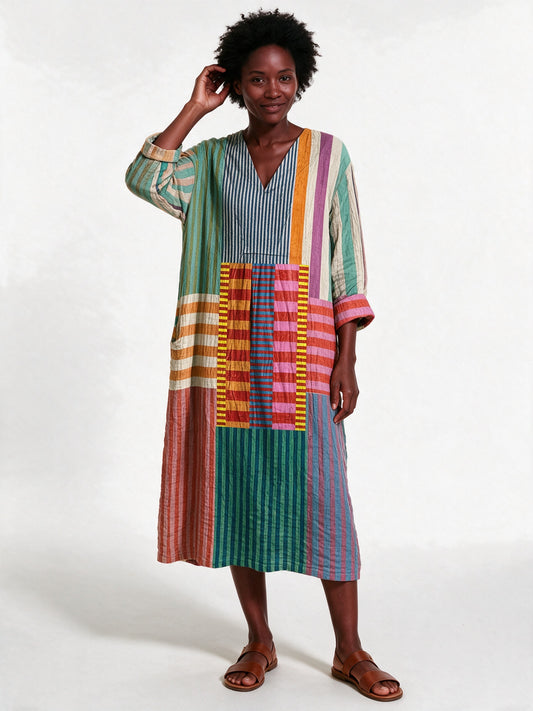 Stephanie - Printed Relaxed Fit Long Sleeve Midi Dress - view 1