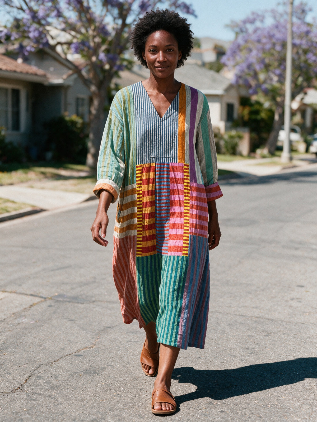 Stephanie - Printed Relaxed Fit Long Sleeve Midi Dress - view 4