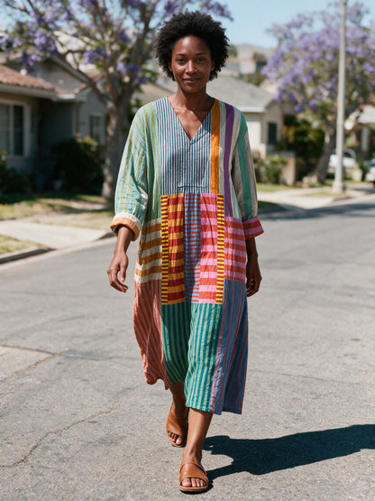 Stephanie - Printed Relaxed Fit Long Sleeve Midi Dress - view 4