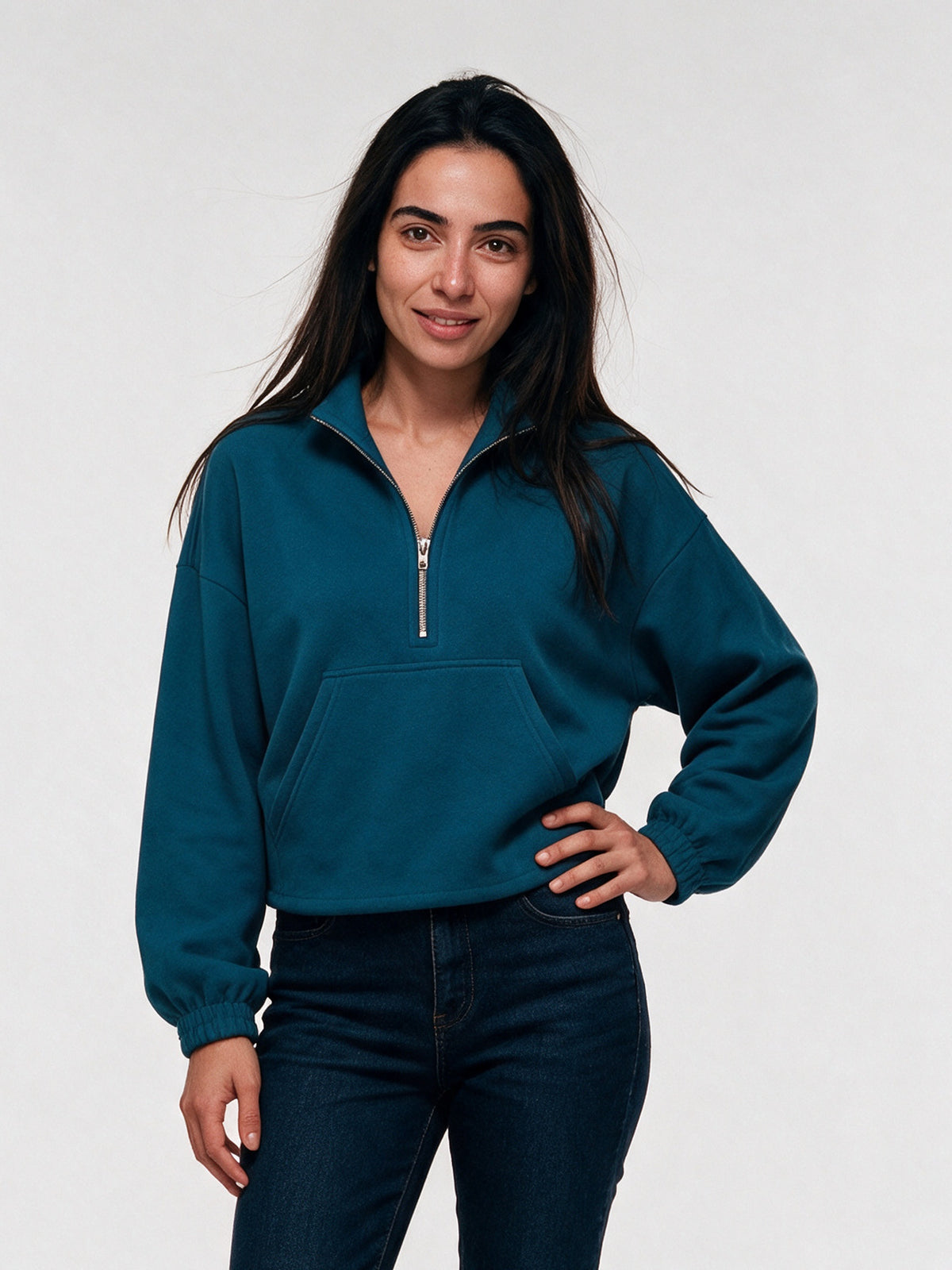 Stina - Women's Cropped Half Zip Pullover with Pocket - view 1