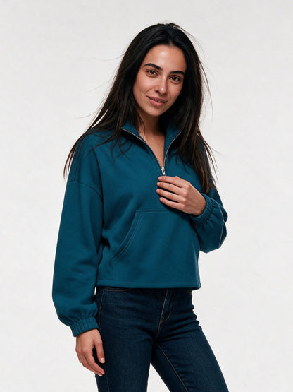 Stina - Women's Cropped Half Zip Pullover with Pocket - view 2