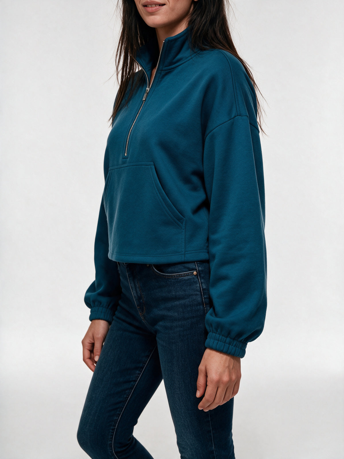 Stina - Women's Cropped Half Zip Pullover with Pocket - view 3