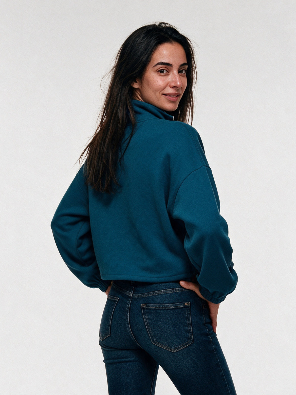 Stina - Women's Cropped Half Zip Pullover with Pocket - view 5