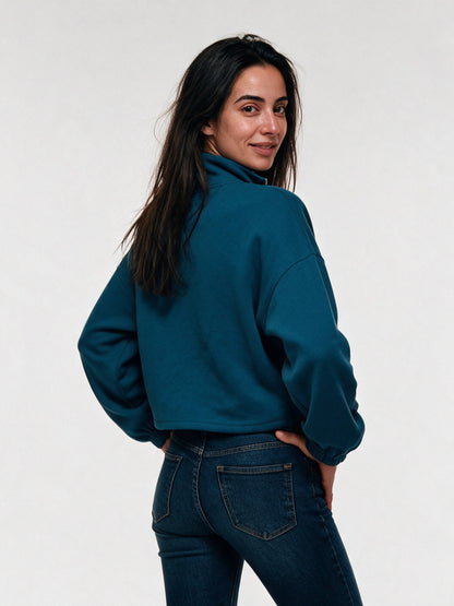 Stina - Women's Cropped Half Zip Pullover with Pocket - view 5