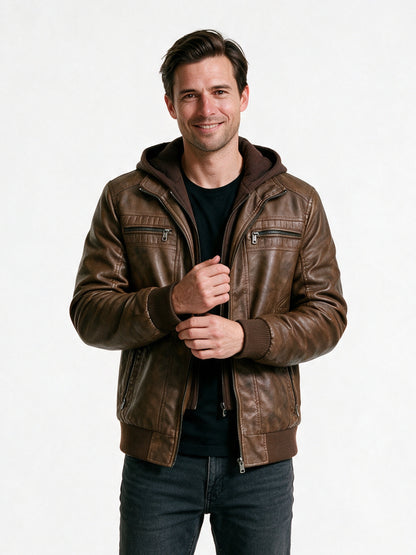[T4, T11] Stylish Hooded Bomber Jacket for Cold Weather - Brown