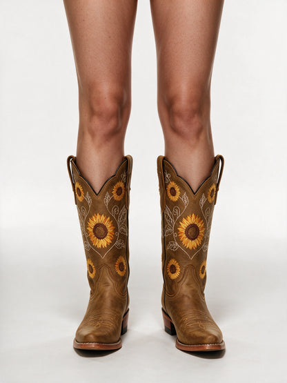 Sunniva - Women's Sunflower Embroidered Square Toe Western Boots - view 3