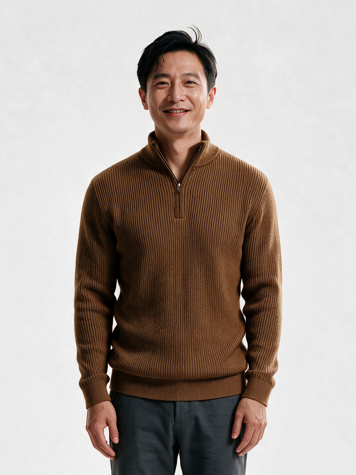 Sven - Men's Ribbed Quarter Zip Mock Neck Sweater - view 1