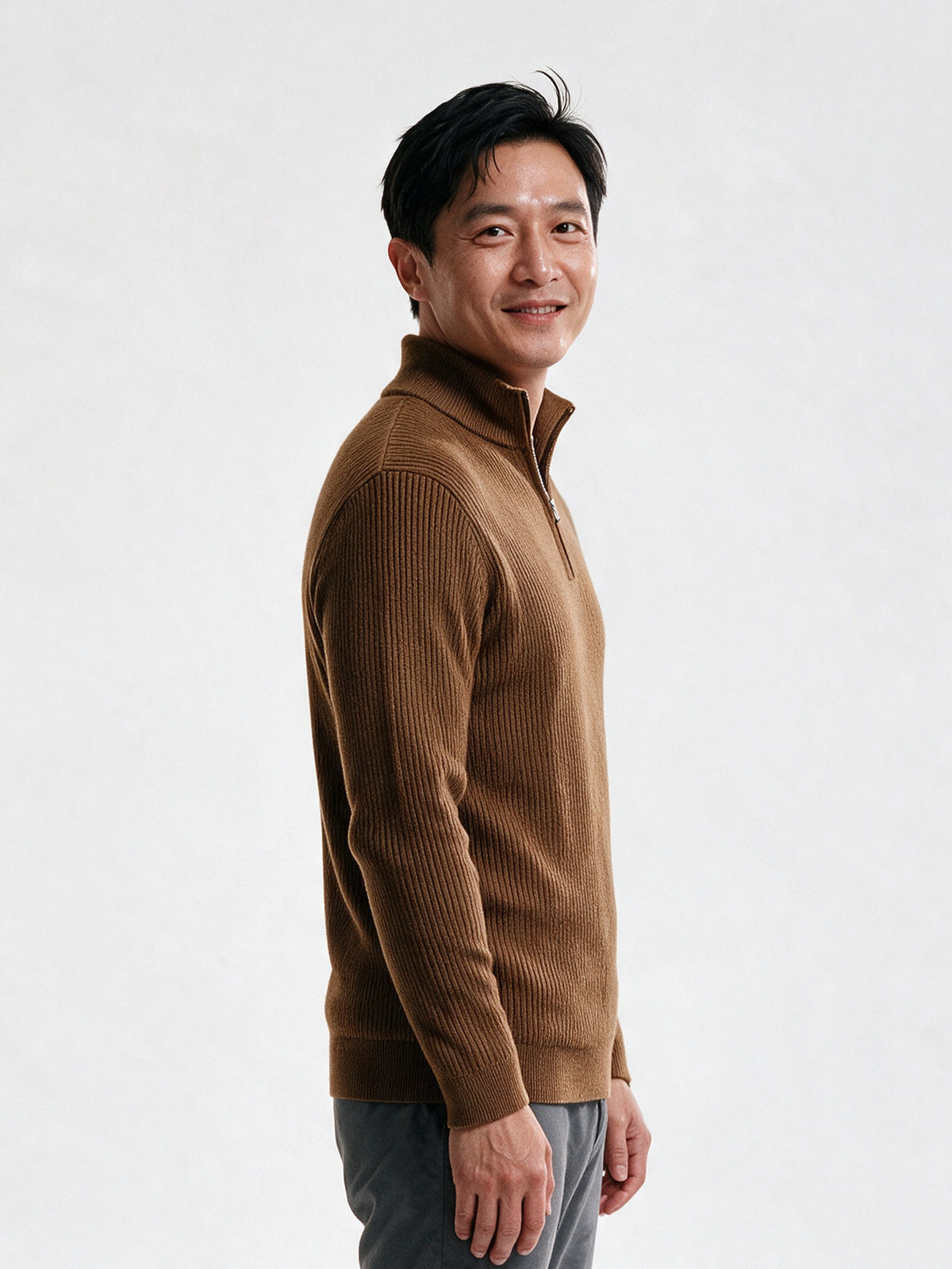 Sven - Men's Ribbed Quarter Zip Mock Neck Sweater - view 2