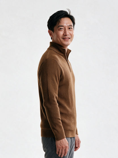 Sven - Men's Ribbed Quarter Zip Mock Neck Sweater - view 2