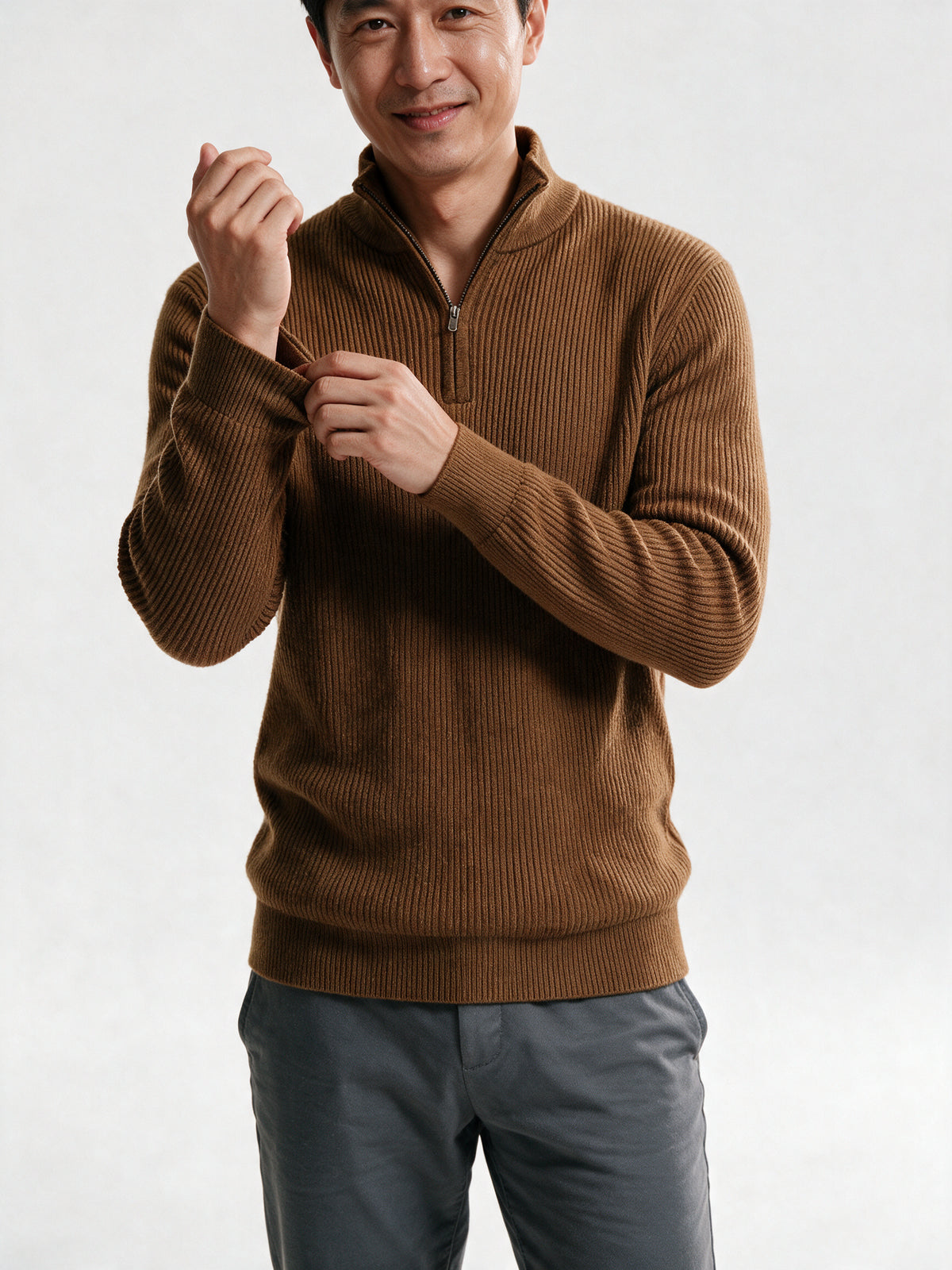 Sven - Men's Ribbed Quarter Zip Mock Neck Sweater - view 3