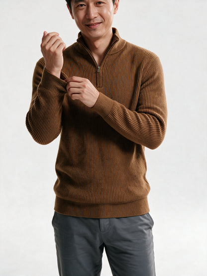 Sven - Men's Ribbed Quarter Zip Mock Neck Sweater - view 3