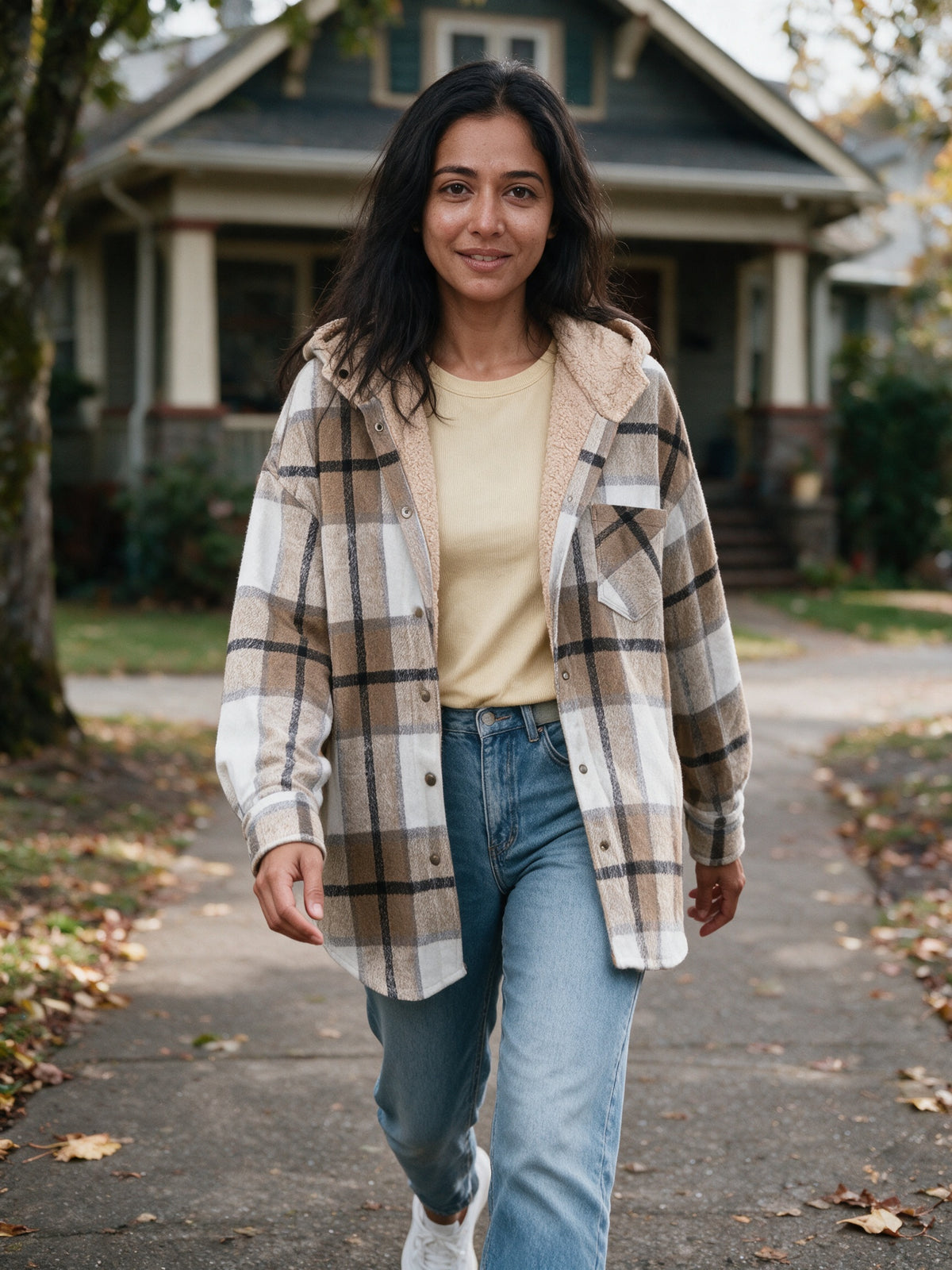 Tamsyn - Women's Hooded Plaid Shacket - view 4
