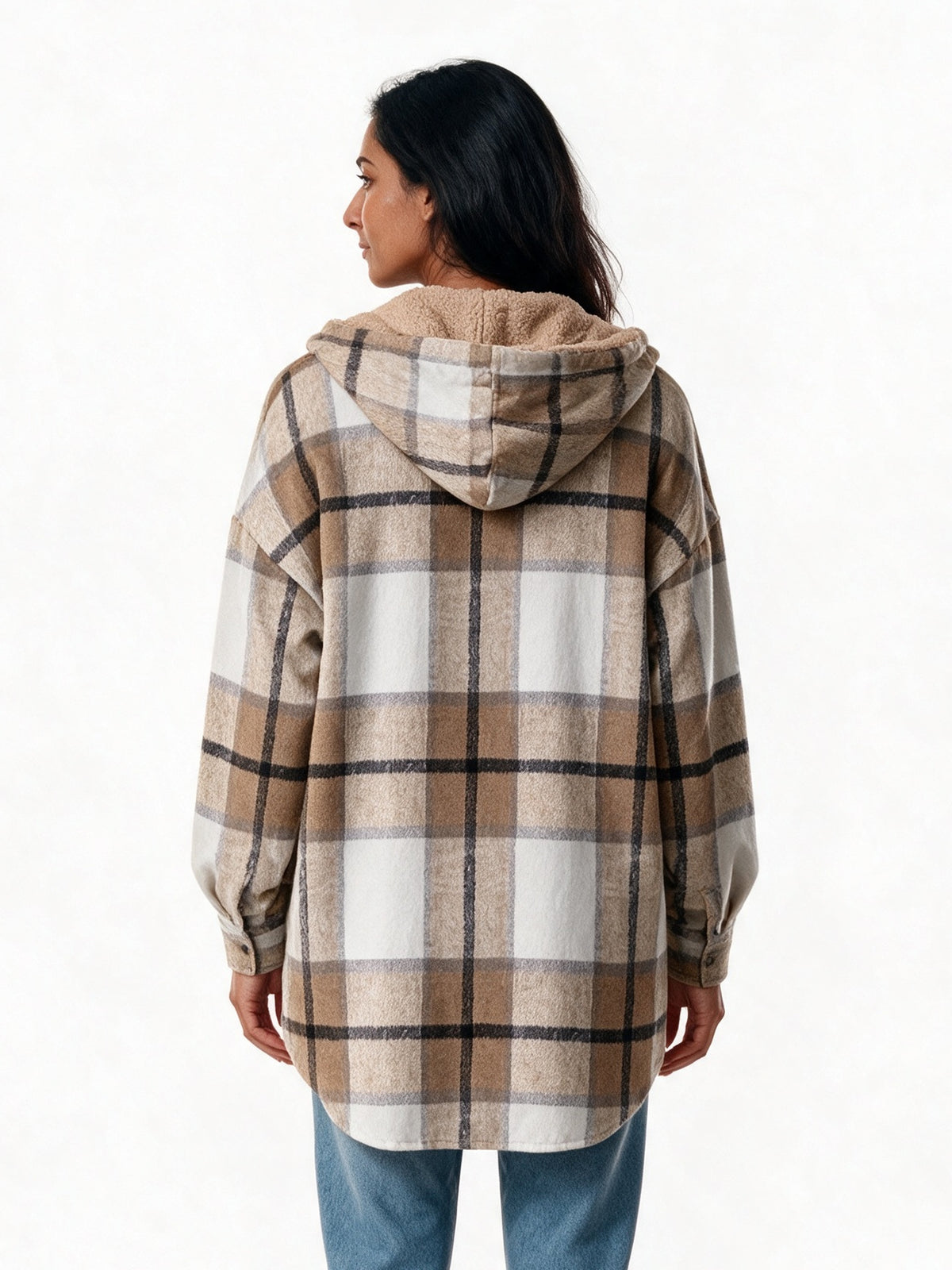 Tamsyn - Women's Hooded Plaid Shacket - view 5