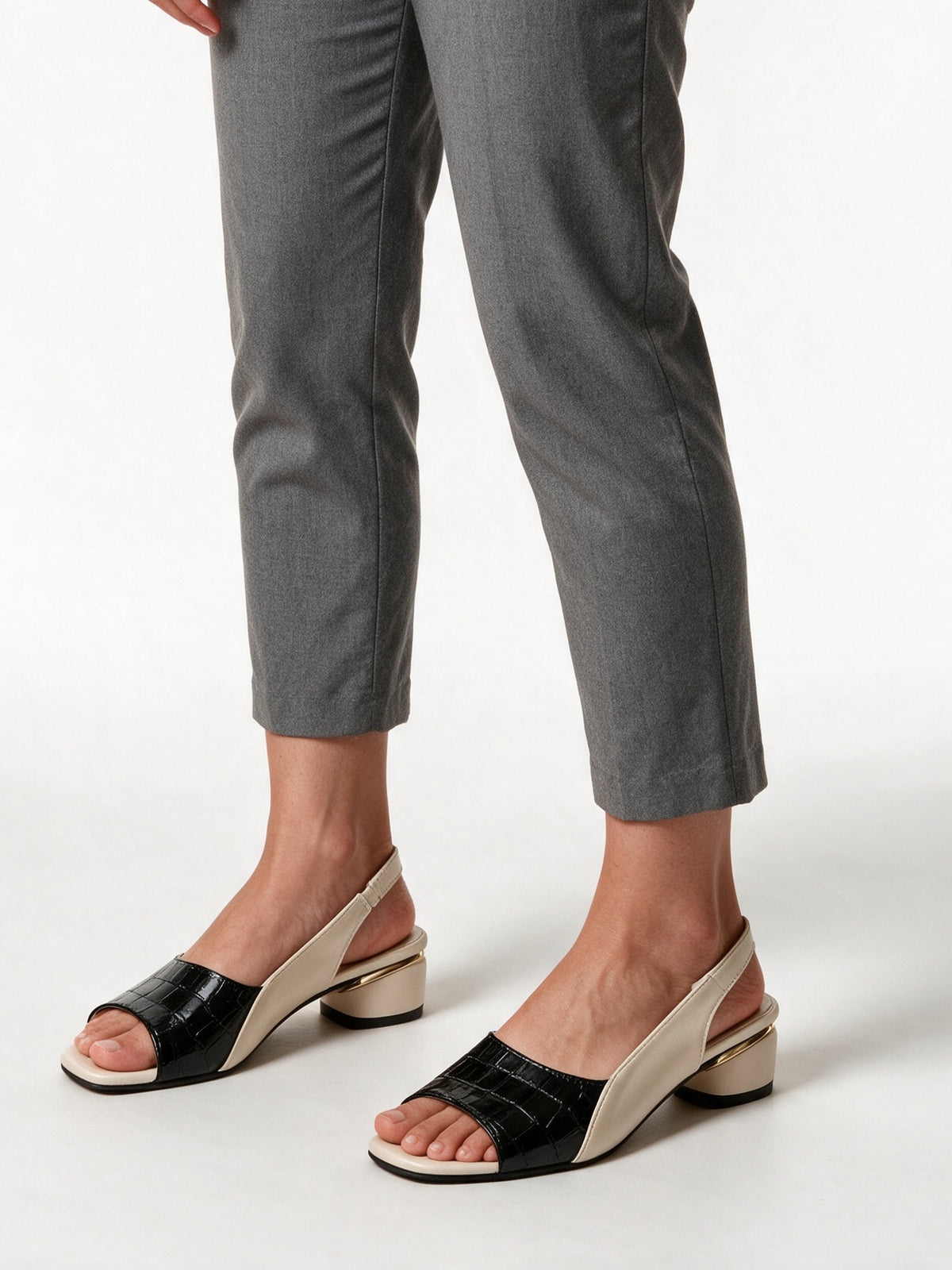 Tessa - Women's Two-Tone Slingback Low Heel Sandals - Black