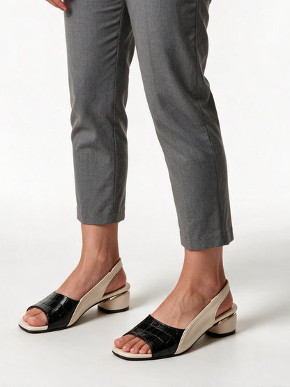 Tessa - Women's Two-Tone Slingback Low Heel Sandals - Black
