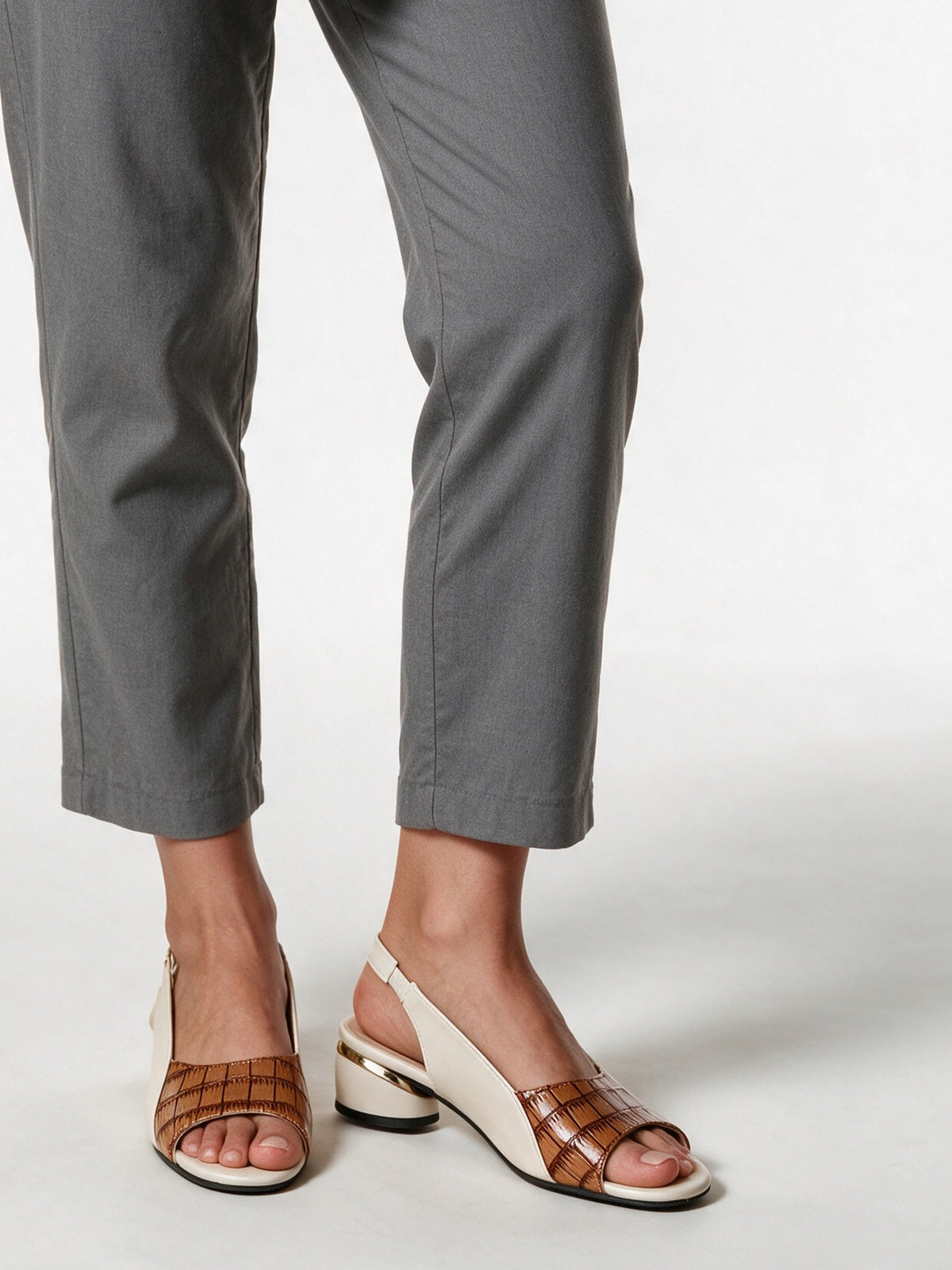 Tessa - Women's Two-Tone Slingback Low Heel Sandals - Cognac