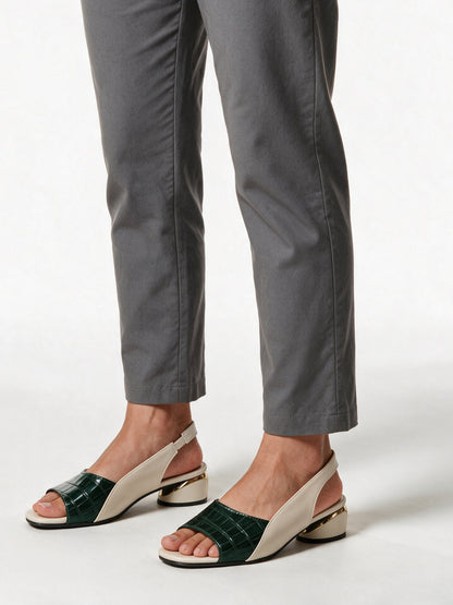 Tessa - Women's Two-Tone Slingback Low Heel Sandals - Emerald